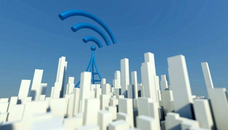 3d Wireless network in miniature city with wifi tower, Concept of communication