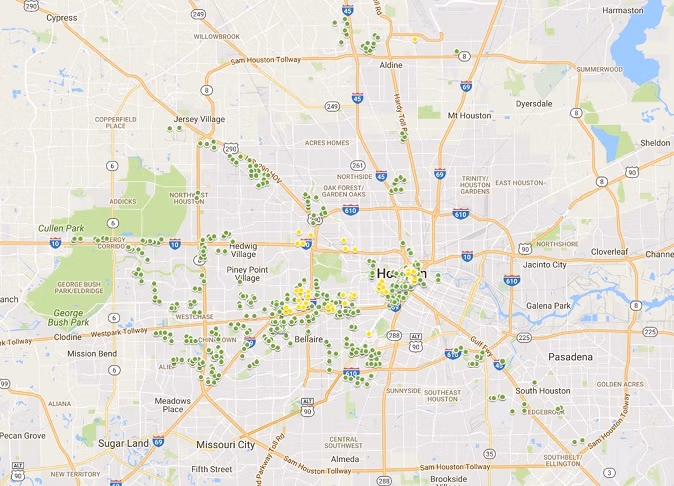 Map showing the proposed and deployed small cells for Crown Castle and Zayo in Houston