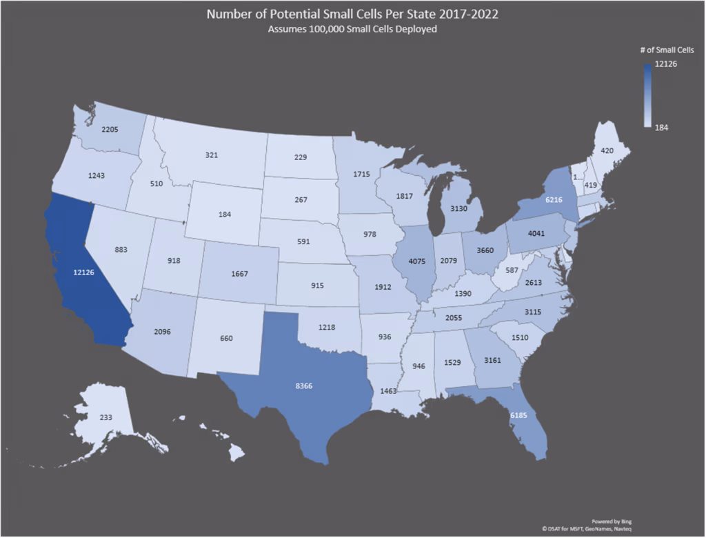 Map showing small cells per state across US