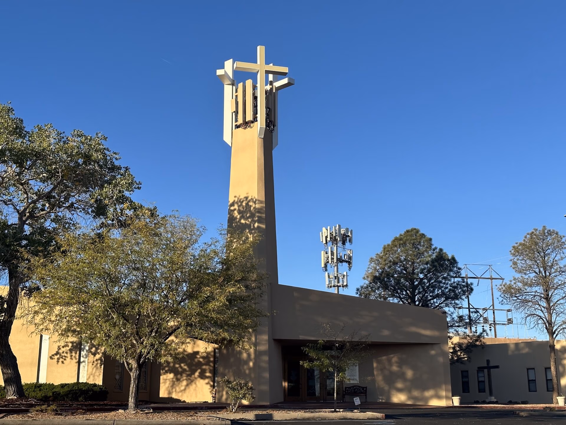 A concealed cell site in a church bell tower.