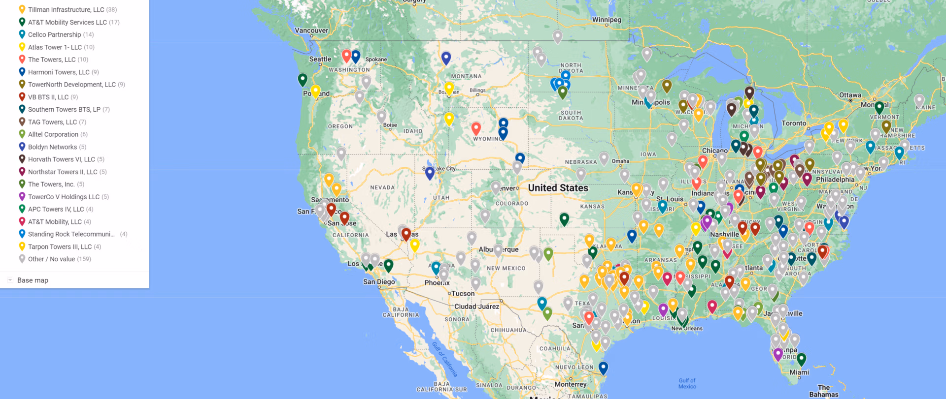 Map of proposed tower sites from January-February 2024