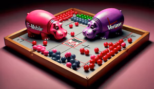 Parody image of T-Mobile and Verizon acquiring US Cellular marbles.