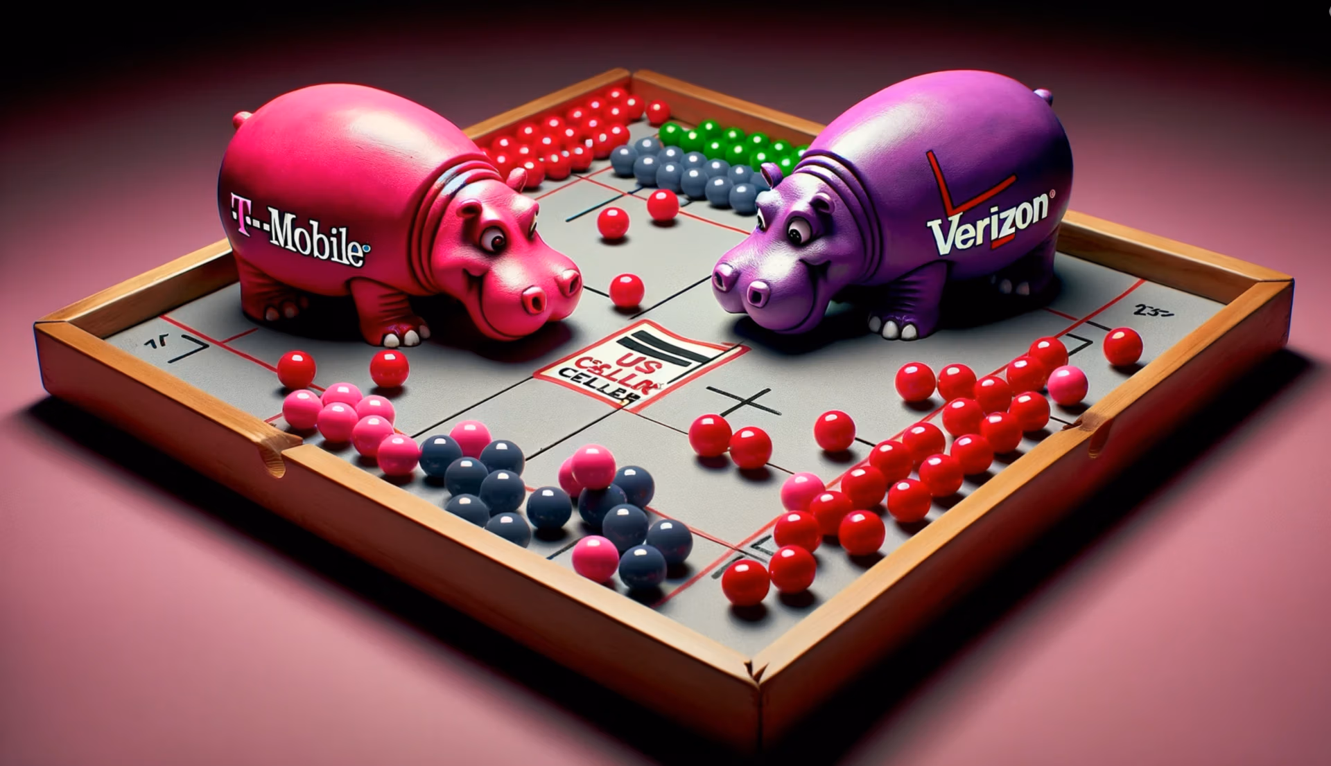 Parody image of T-Mobile and Verizon acquiring US Cellular marbles.