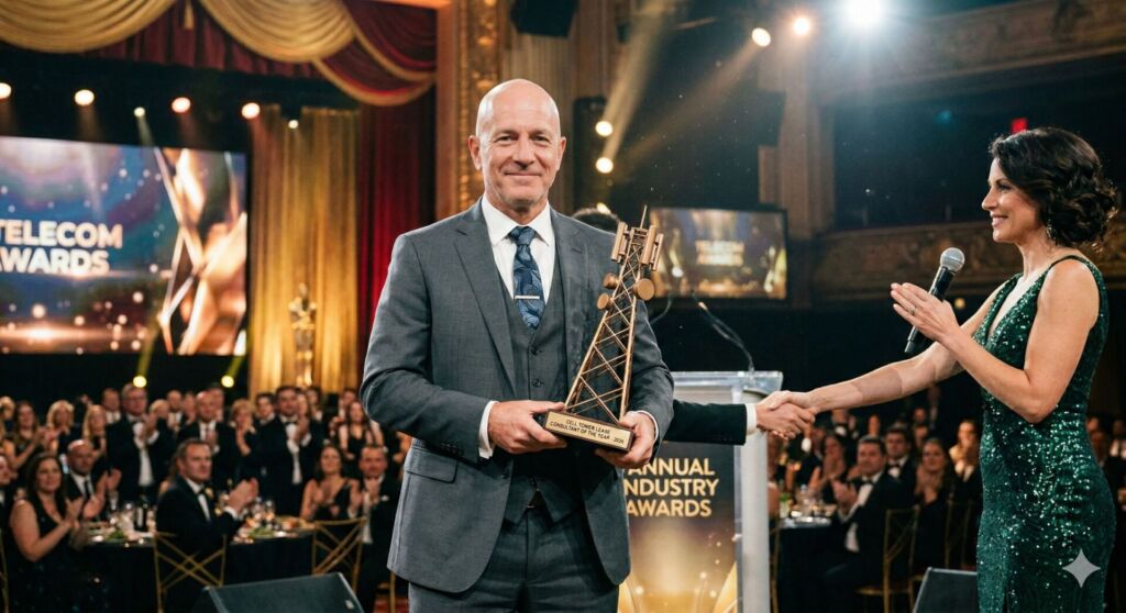 Whimsical image of pretend cell tower lease consultant award