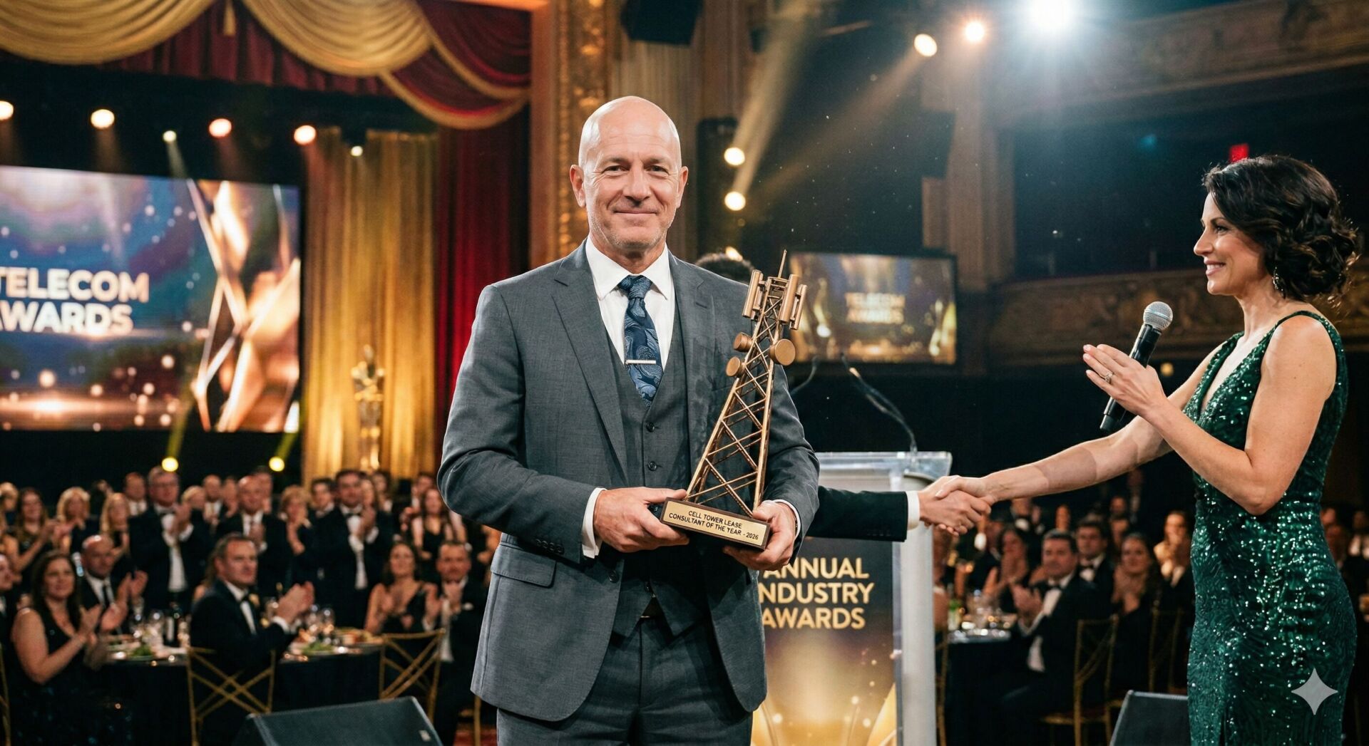 Whimsical image of pretend cell tower lease consultant award